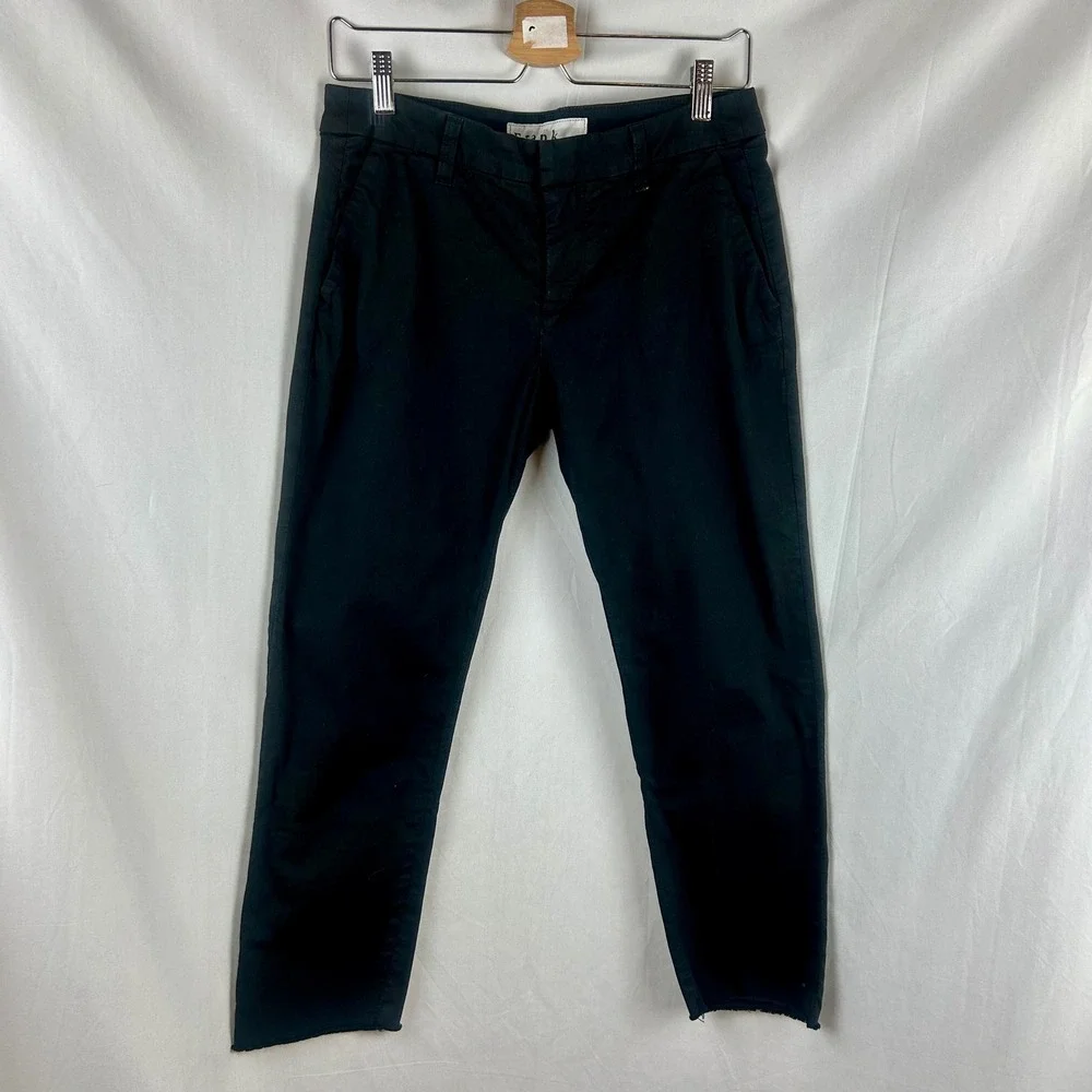 Frank & Eileen Wicklow Italian Cotton Chino Pants Black Raw Hem Womens Size 4